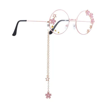 Srčkan Sakura Obesek Jasno Optičnih Očal Okvir Ženske Krog Dekleta Retro Očala Gotsko Ročno Očala Stekla Oculos De Gafas