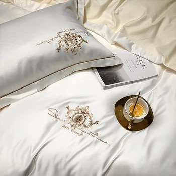 4 Kosov Luksuzni Saten Bombažne Vezenine, Posteljnina določa Dvojno Kraljica Kralj velikost posteljnina rjuhe kritje posteljo stanja nastavite Pillowcases