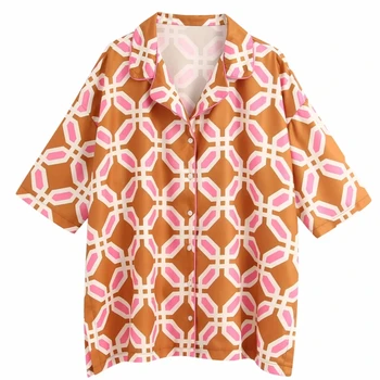 Vroče Prodajo žensk geometrijske tiskanja priložnostne kimono bluzo majice ženske elegantna poslovna blusas homewear femininas srajca vrhovi LS6396