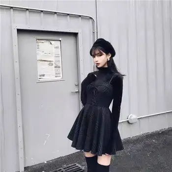 2020 Ženske Kariran Naguban Mini Obleka Gothic Harajuku Seksi Zanko Traku Backless Rock Punk Jurken Goth, Dekleta, Ženske Kratke Vestidos