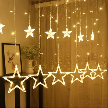 1Set Božična Zvezda&Luna AC 220V LED 6 Slog Garland Zavese Niz Luči EID Mubarak Dekoracijo Poroke, Rojstni dan Dobave