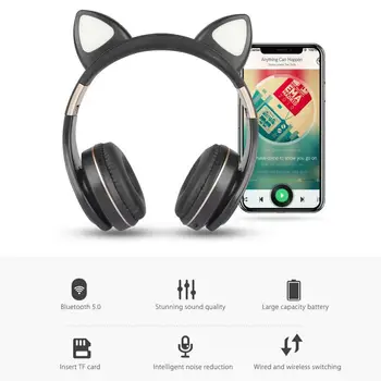 Luštna Mačka Bluetooth Slušalke Slušalke Brezžične Slušalke Stereo Zložljive Šport Slušalke Mikrofon Slušalke Handfree MP3 Predvajalnik