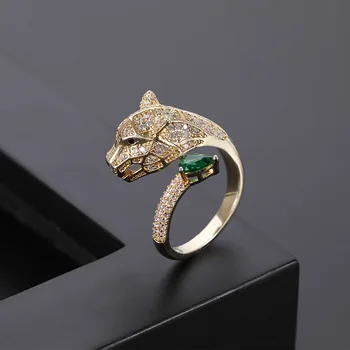 Estilo europeu feminino leopardo živali anel de osvetljevalec luxo rosa ouro aberto anéis de casamento promessa ajustável anéis de noivado par
