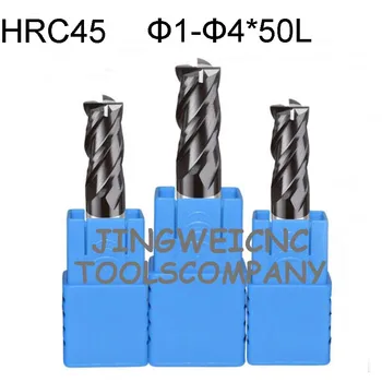 HRC45 Karbida koncu mlin 1.0, 1.5,2.0,2.5,3.0,3.5,4.0,4.5 mm z 50 mm skupna dolžina Tialn prevleka