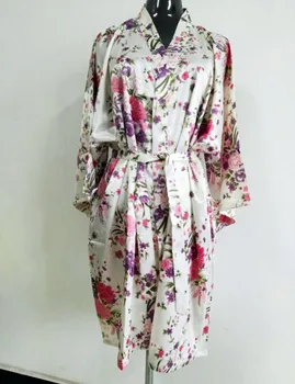 Saten Svila Cvet Poroko Neveste Družico Obleke Cvetlični Kopalni Plašč Kratek Kimono Plašč Moda Jutranje Noč Obleke Za Ženske