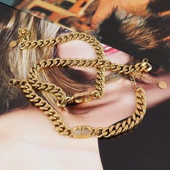 Povezavo modni verigi ogrlica za ženske iz nerjavečega jekla ogrlica verige Debelo zlato Pismo punk choker ogrlica 2021 Vroče Novih