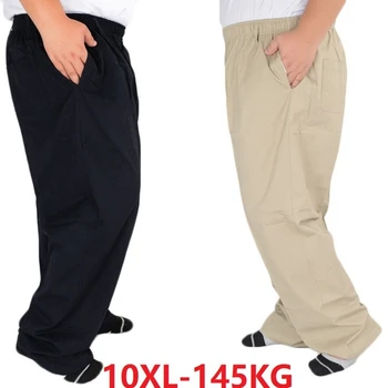 Jeseni moških priložnostne preprosto preveliko hlače svoboden Elastični pas velik obseg 7XL 8XL 9XL 10XL elastičnost hlače Naravnost Hlače črne