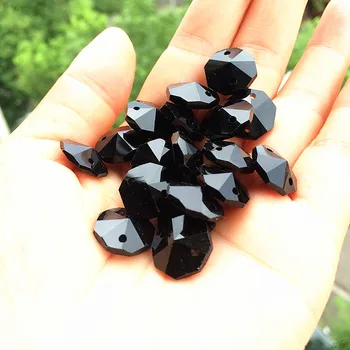 100 kozarcev 14 mm Black Crystal Octagon Biseri 2 Luknje Za Lestenec Deli Diy Kroglice Zavese Dodatki, Poročni Dekoracijo Doma
