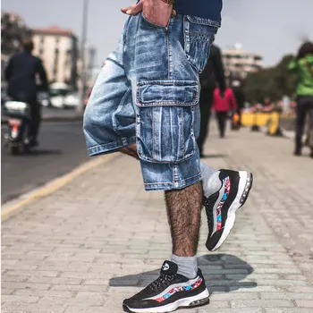 Jeans Moški 2020 Poletje Modis Multi-Žep za Moške Modra Traper Hlače Ulične Svoboden Velikosti Naravnost Traper Hlače