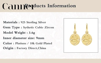 Canner 925 Sterling Srebrni Uhani Za Ženske Geometrijske Ustvarjalne Disk za Navijanje Kača Earings korejski Nakit pendientes W5