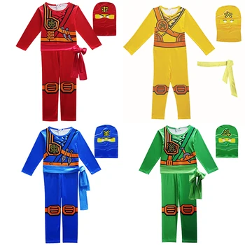 Otrok Ninjago Kostume, Ninja, Cosplay Fantje Anime Oblačila Otrok, Noč Čarovnic, Božič Stranka, Purim Superheroj Jumpsuit Kostum