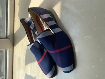 Chaussures Hommes Mešane barve Kariran Platno Čevlji Krog Toe Slip Za Moške Loafers Poletje Modni Moški Modni Čevlji Priložnostne Stanovanj