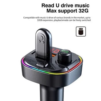 Avto Bluetooth 5.0 FM Oddajnik Brezžični Prostoročni Avdio Sprejemnik Avto MP3 Player RGB svetlobe USB QC3.0 Tip-c Polnilnik Dodatki