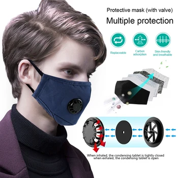 1Pcs Ponovno Stroj Maske z 2 Zamenljiva PM 2.5 Filter Usta Masko Proti Prahu Windproof Bombaž Ventil Respirator Unisex