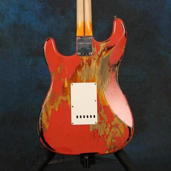 Rdeča barva Relikvije, Električna Kitara,Relikvije z rokami.visoka kakovost pickups,javor fingerboard z Relikvije.ročno izdelan 6 piki kitaro.