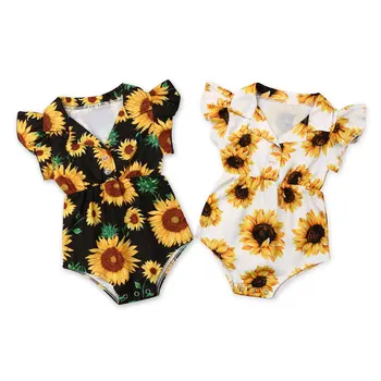 Sončnično Newborn Baby Dekle, Igralne Obleke Poletje Dojenčka Dekle Oblačila Ruffles Jumpsuit Playsuit Cvet, Otroške Kostume,