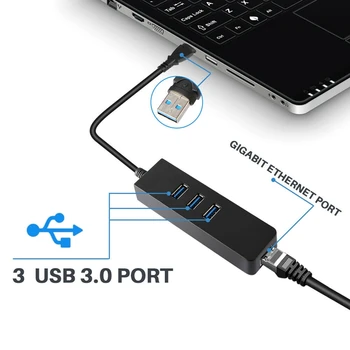 3 Vrati USB 3.0 Hub Gigabit Ethernet Lan RJ45 Omrežna kartica PC 1000Mbps