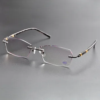 Titana Rimless Očala Moških Super Prilagodljiva Tempelj Diamond Trim Recept Optična Očala Okvir Očal DD1569