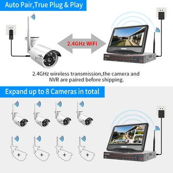 Hiseeu 3MP 2MP 8CH Brezžični Varnostni Sistem, Komplet za 1536P 1080P Prostem video Nadzor CCTV kamer 10,1