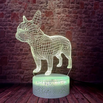 Francoski Buldog Buldog 3D LED Noč Ligh Enfants Multi-barvne Postelji Pes namizne Svetilke Rojstni dan Dekor USB Sleep Razsvetljavo DropShip