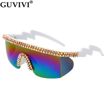 Prevelik Diamond sončna Očala Ženske 2020 Rhinstone Enem Kosu sončna Očala Moških Kristalno Google Sončna Očala Ženske UV400