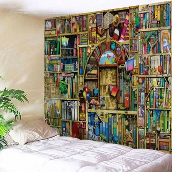 Skrivnostna vrata polico tapiserija, psihedelični steni visi skrivnostno knjižnica umetnosti tapiserija, joga mat plaža brisačo hipi