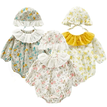 Otroška Dekliška Oblačila Baby Jumpsuit 2020 Jeseni Dvojčka Obleke Nove Dojencek Dekliška Oblačila Cvetlični Baby Bodysuit Ruffle Čipke Dekoracijo