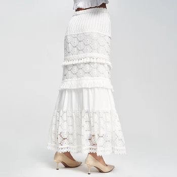 Phi Phi Star blagovne Znamke Najnovejšo modno oblikovanje ženske, visoka vitka bele čipke bombaž midi krilo