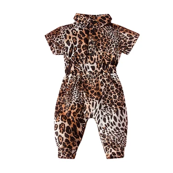 2020 Moda Otroci Baby Dekleta Leopard, Igralne Obleke Obleke Kratek Rokav Znižuj Ovratnik Poletje Jumpsuits Hlače