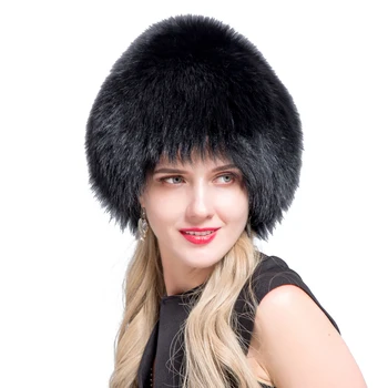 Pozimi lady krzno skp pravi lisica krzno klobuk pletenje srebrna lisica krzno skp ženski ruska ženska bomer klobuk