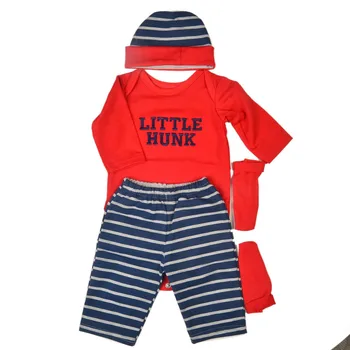 Moda Fant, Obleke, Kompleti Za 22-23 palčni Prerojeni Baby Doll Fant, Rdeče in Modre Barve, 4 kos Majica, hlače klobuk nogavice Lutka Deli