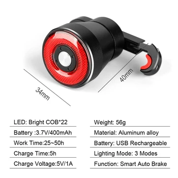 V5 Smart Izposoja Zadnje Luči Auto Zavora za Zaznavanje USB Obdavčljivi vodoodporna LED Svetilka Kolesarska Luč Luč Kolo Dodatki