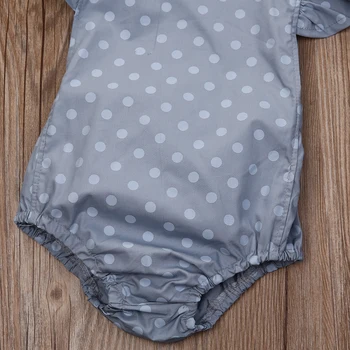Moda Newborn Baby Dekleta 0-18 M Bombaž Sunsuit Oblačila Lok Dot brez Rokavov Kvadratnih Ovratnik, Luštna, Lepa Obleka, naglavni Trak 2PCS