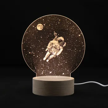 USB Astronavt 3D Noč Svetlobe Ustvarjalne Akril Masivnega Lesa Astronavt 3D Luna Lučka Tabela za Otroke, Otroške Prijatelje, Darilo za Rojstni dan