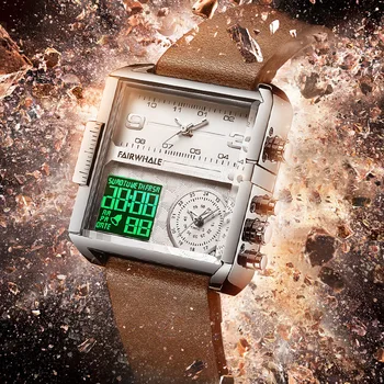 Luksuzne blagovne znamke moške športne ure tripl časovni pas veliko zapestje ure moda vojaške LED watch kvarčne ročne ure relogio masculino