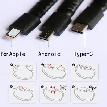 Prenosni Usnje Mini Micro USB Zapestnica Polnilnik Podatkovni Kabel za Polnjenje, Sinhronizacijo Kabel Za iPhone6 6s Android Tip-C Telefonski Kabel