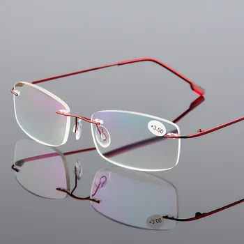 Ultralahkih Rimless Moških Branje Očala Zložljive Anti Blue Ray Lupo Ženske Presbyopic Prilagodljiv Očala +100 +150 ~ +400