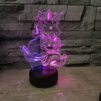 Kawaii Samorog Konj 7 Sprememba Barve 3D LED Nočne Luči USB Touch 3D namizne Svetilke Mixcolors Kreativna Darila za Otroke