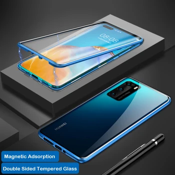 360 Polno Kritje Magnetni Primeru Telefon za Huawei Nova 7Pro Čast 30 Pro V30 9X Dvojno stranicami, Kaljeno Steklo, Pokrov Metal Odbijača