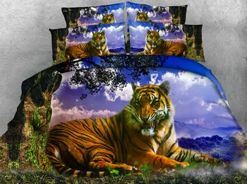 3pcs tigri / lev posteljo nastavite 3d živali posteljnina nabor kraljica velikosti modre barve galaxy beli tiger bedsheet nastavite super king size kompleti posteljnine