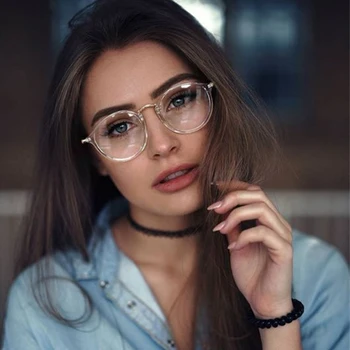 Okrogla očala okvirji ženske Retro Klasična blagovno znamko, Pregleden anti modra svetloba očala moda jasno objektiv Računalnik očal okvir