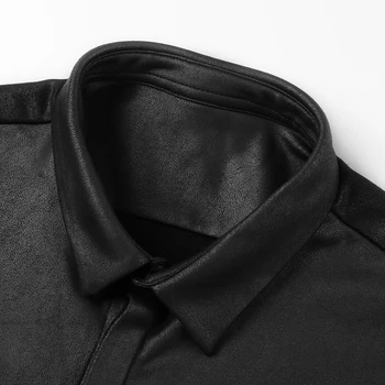 Men ' s British Retro Slogu Slim Elasticed Bombaž Black Long Sleeve Majica Moški Debele Priložnostne Modne blagovne Znamke v Jeseni, Pozimi Srajce S890