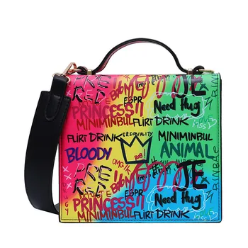 Torbe za ženske do leta 2020 jeseni in pozimi novo osebnost kontrast barve grafitov prenosni kvadratek vrečko ramenski messenger bag