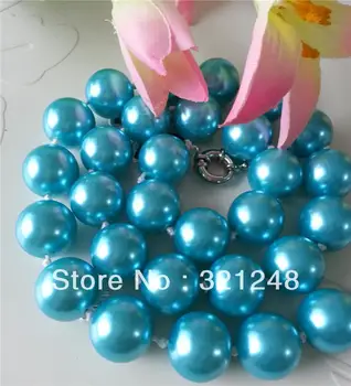 Brezplačna dostava očarljivo 14 mm modra lupini krog kroglice simulirano-pearl luksuzni ogrlica za ženske, visoko kakovostni nakit 18 inch GE1274