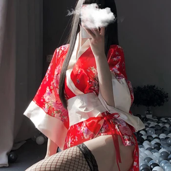 Kimono Plašč kopalni plašč Japonski Tradicionalni Slog Haljo Yukata Kostume Seksi Perilo Pasu Nevesta Kimono Jutranje Halje 3pcs Set