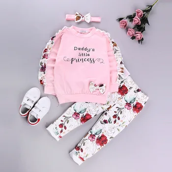 Pomlad Baby Girl Obleke Obleko Športna Oblačila Cvet Vrhovi Cvet Hlače Šport Nastavite Otrok Otroci Baby Dekleta 2pcs Set