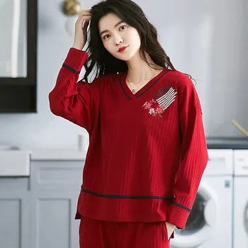 Seeslim Tiskanja Sleepwear Ženske Bombažno Pižamo More Priložnostne Dolg Rokav Pijama Mujer Plus Velikost Homewear Bo Ustrezala Korejski Pomlad