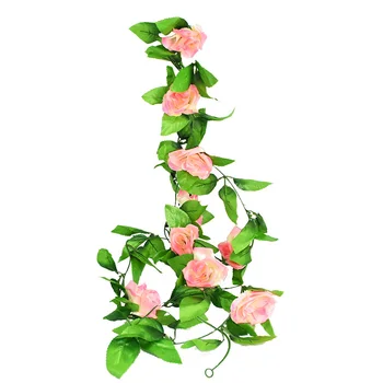 2.4 m Svile Umetne Vrtnice Cvetovi Rattan Niz Trte z Zelenimi Listi Za Dom Poročni Vrt Okraski Visi Garland Steno