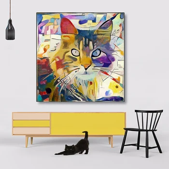Barvita Mačka, Živali Slike, Kandinsky Povzetek Oljna slika, Platno, Plakatov in Fotografij Cuadros Wall Art Slike Za dnevno Sobo