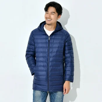 Spomladi in jeseni novih moških svetlobo navzdol jakno za moške dolge hooded tanko jakno za moške prostem navzdol jakno plus velikost XS-3XL